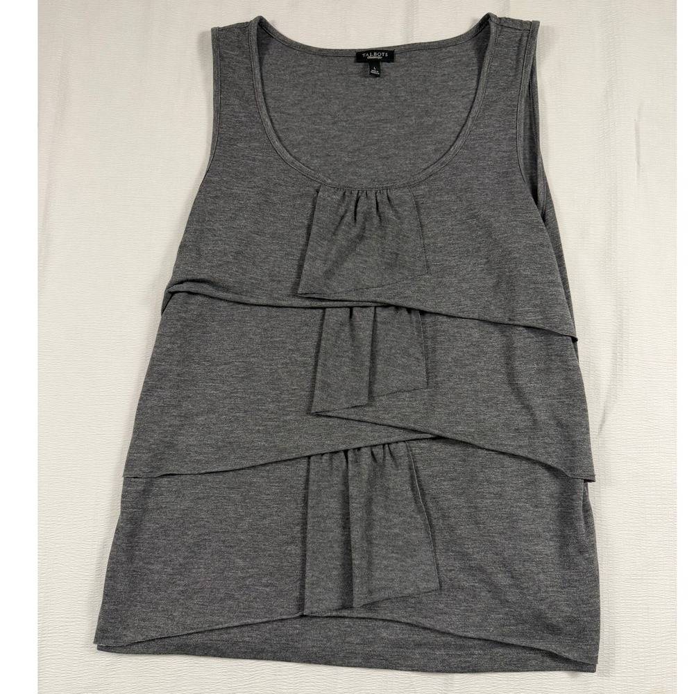 Talbots Womens Gray Tiered Ruffle Tank Sleeveless Scoop Neck L Layering Office